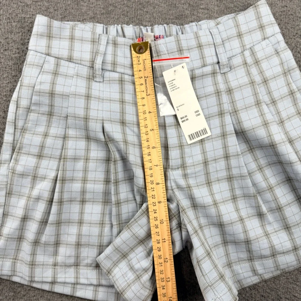 Urban Outfitters Light Blue Plaid‎ Pleated Shorts Women's S Small NWT OB1705100